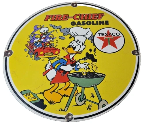 Vintage Texaco Sign - Fan Favorite Cartoon Gasoline Gas Pump Porcelain Sign