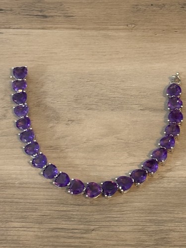 Tennisarmband 9,25 Sterlingsilber Herz 8 mm Amethyst lila CZ 7,5 Hochzeit - Bild 2 von 3