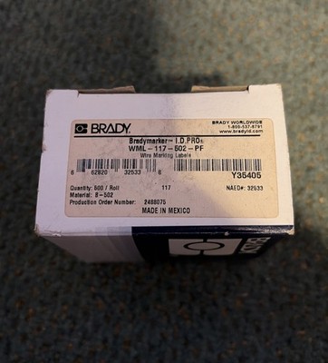 Brady WML-117-502-PF Die-Cut Printer Label Roll - 1.5 in x 0.275 in. NEW  (HMM4)
