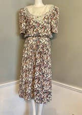 Vintage Floral Cottagecore Midi Dress Size 9 Prairie Garden Fairy Lace Collar