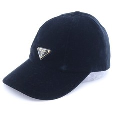 PRADA Velvet Baseball Cap Hat Black Velour 1HC336 Gold Hardware Used b5f10fd56ac