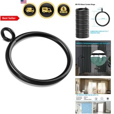 Black Curtain Rings with Eyelet 40pcs for Up to 1 Inch Curtain Rod Durable Iron