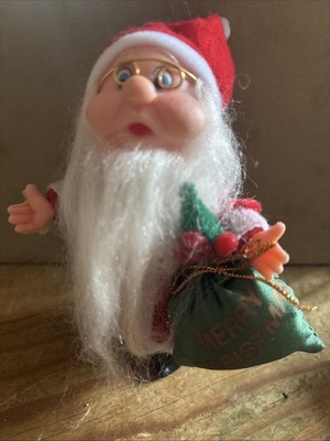 Vintage Weihnachtsmann beflockt 12 cm Kunststoff Figur Dekoration Kitsch - 70er Jahre