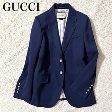 Gucci navy blazer/tailored jacket with pearl logo buttons, wool, navy, size L