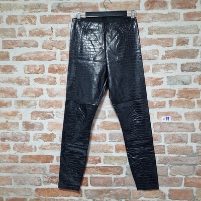 Leggins schwarz Damen High Waist Strumpfhose Kunstleder Animalier glänzend Night Club