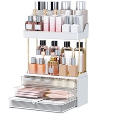 Storivo 3-Drawer Makeup Organiser with Shelves for Skincare and Clear, Clear