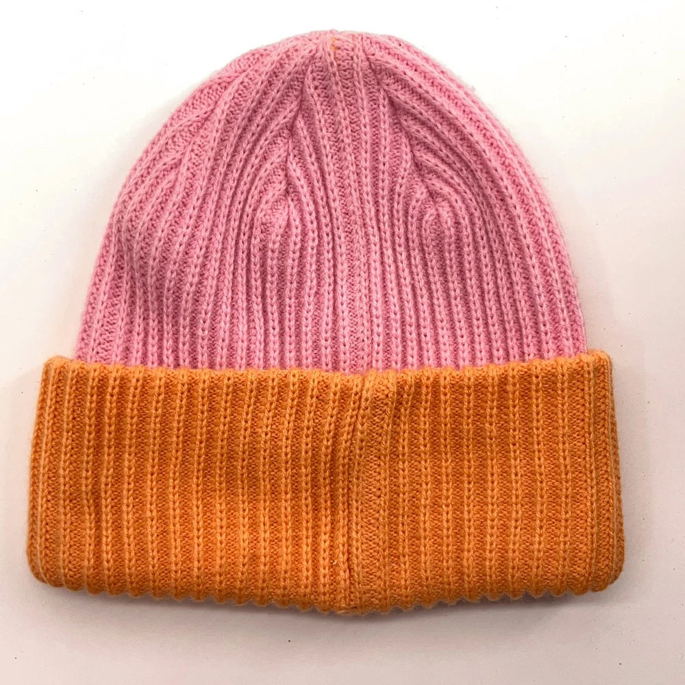 H&M Pastel Pink Orange Knit Winter Cuff Cap