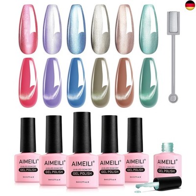 AIMEILI Cat Eye UV Gel Nagellack Set 8ml 6 Farben Magnet Soak Off Gel Nagellack