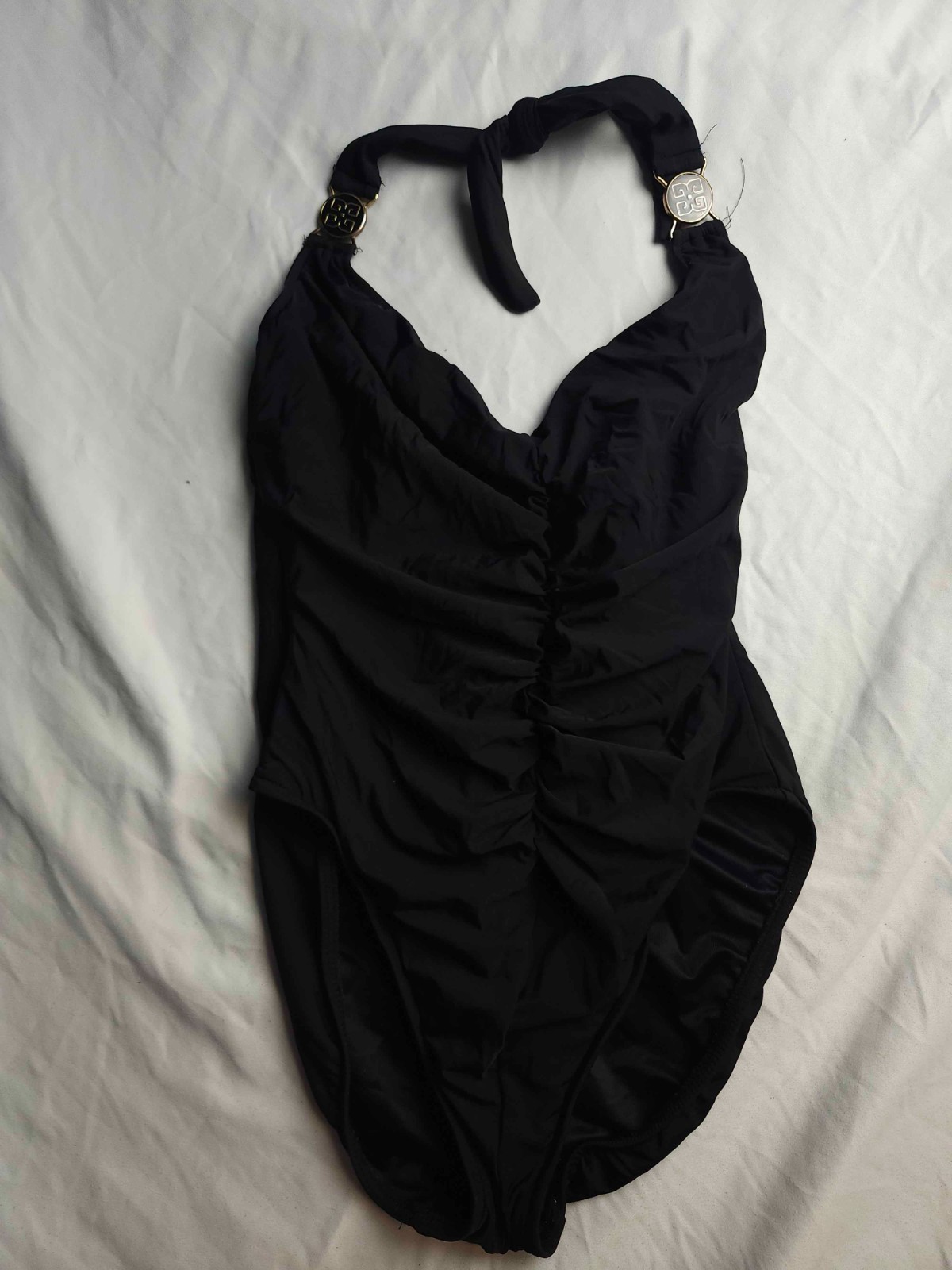 Magicsuit Swimsuit Size 14 Black Halter Ruched Stretch Boho Beachy One Piece USA