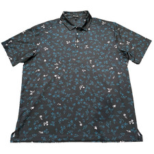 Bad Birdie Men's Golf Polo Shirt Short Sleeve Black Blue AOP Flowers XXL Stretch