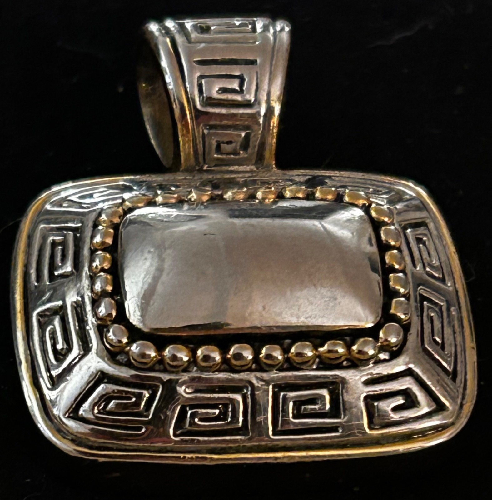 Vintage Silver And Gold Tones Rectangular Greek K… - image 1