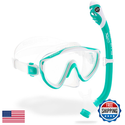 Cressi Tinetto & Iguana Dry Mask & Snorkel Kits, Aqua Green/White