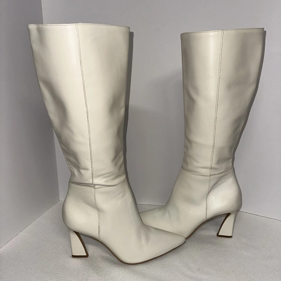 Bota VINCE CAMUTO Couro Alto Joelho Alto em Cremoso Off White Tamanho 8 - Imagem 2 de 4