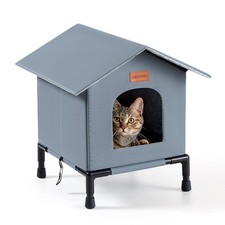 Insulated Outdoor Cat House Weatherproof Winter Feral Cat Shelter Elevated Bo...
