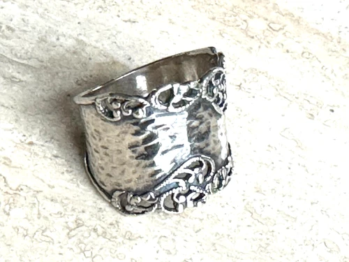 Vintage PZ 925 Israel Sterling Silver Wide Filigree Band Ring 9.5