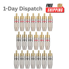 20 Pack RCA Male Plug Solderless Gold Audio Video Connector for Speaker Wire