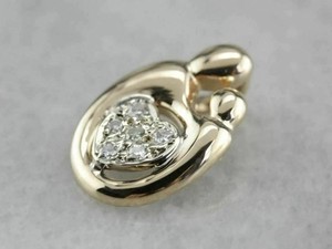 Authentic 1/5CT VVS Moissanite Mother Child Love Heart Pendant Necklace Yellow Gold Plated