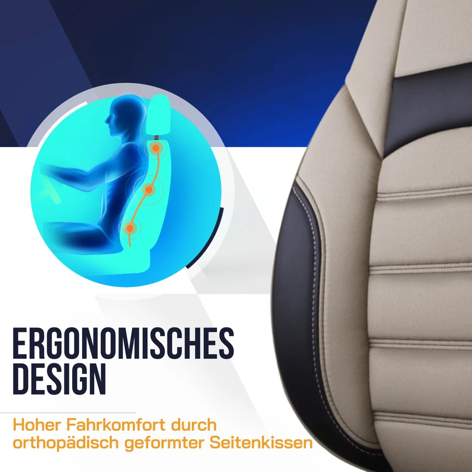 Copri Sedili Auto Per Ford C-Max In Beige E Nero - Immagine 4 di 4