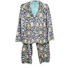 Nick  Nora Pajama Set 100 Cotton Owls Button Down Long Sleeve Flannel Whimsy L