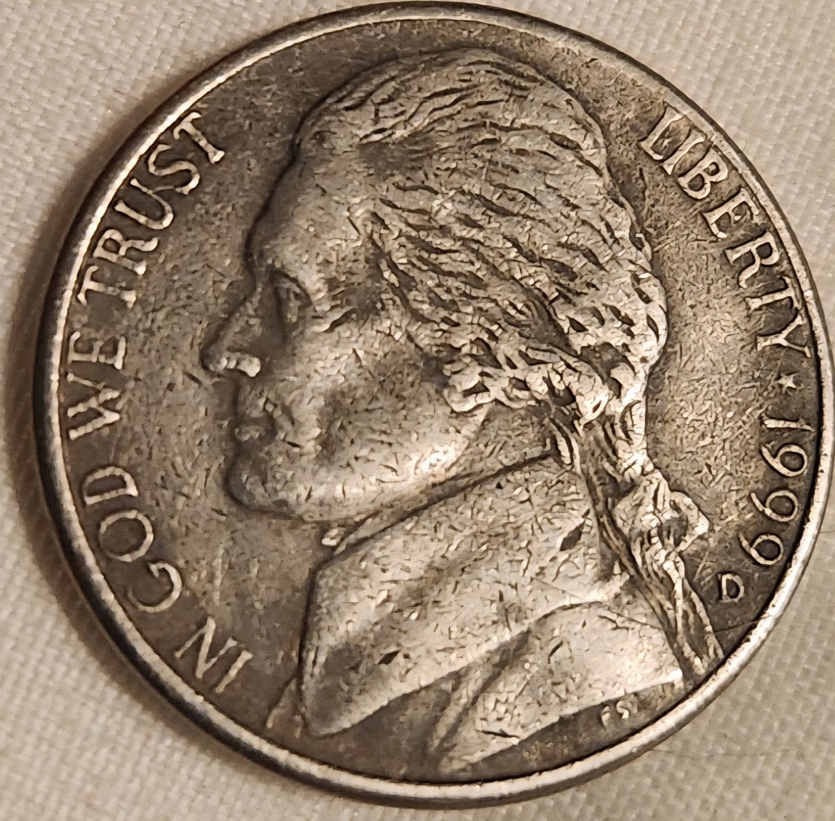 VERY RARE 1999 D JEFFERSON NICKEL WITH DD AND DIE CHIP THIS IS A