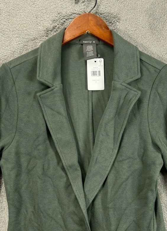 MATTY M Jacket Womens Knit Boyfriend Blazer Size Medium Sage Green Jacket NWT - Image 2 of 4