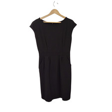 Quince Women Ultra-Stretch Ponte Cap Sleeve Dress Black Basic Sleeved M