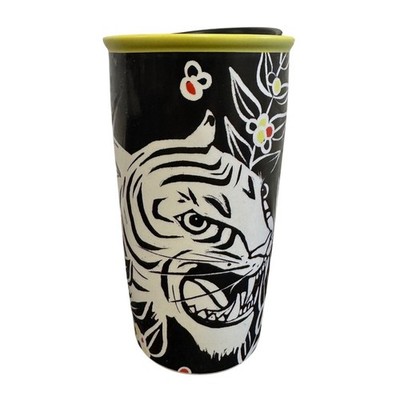 Starbucks Sumatran Tiger Ceramic Travel Tumbler Mug 12oz Black White Green Lid