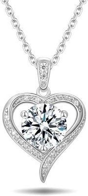 2 Karat Moissanit verstellbare Herz Halskette 925 Sterling Silber VVS1 D Farbe