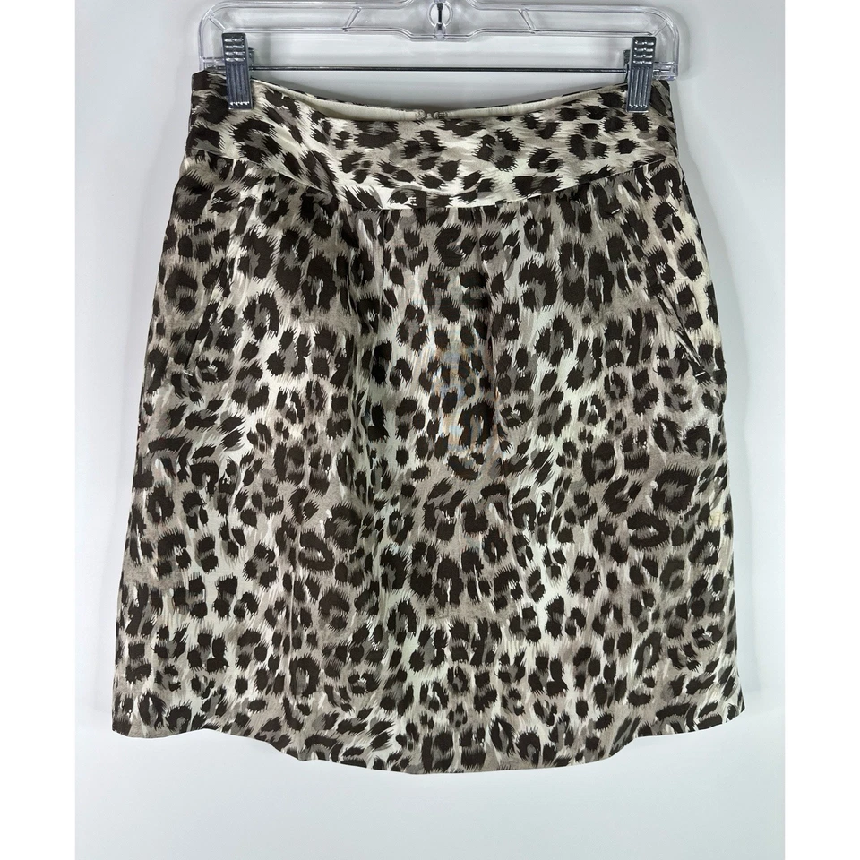 Minifalda Banana Republic 100 % seda estampado animal bolsillos forrada talla 4P Foto 4 de 4