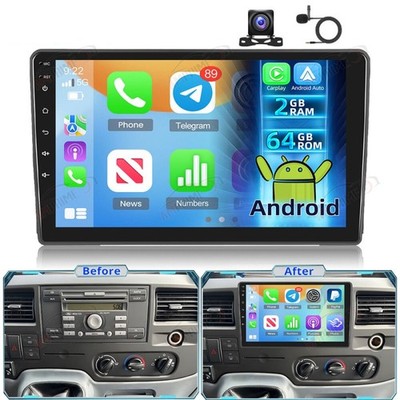 9'' Carplay 2+64GB Android 115 Autoradio GPS NAVI Für Ford Transit 2007-2012 +Kam