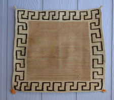 Rare Open Field Navajo Saddle Blanket Rug - Wide Greek Key Border - 28" x 31"