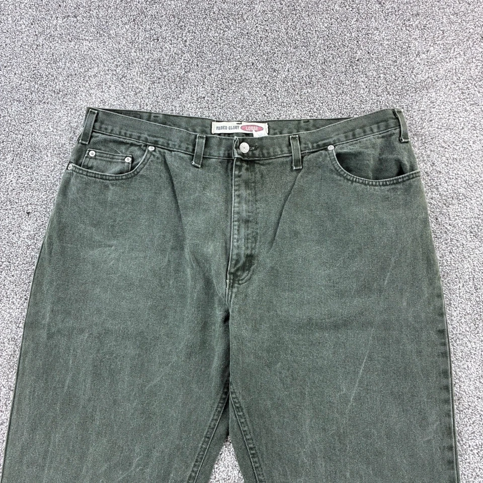 Vintage Y2k Faded Glory Jeans Mens 40x30 Olive Green Denim Baggy Leg Loose Wide - Image 2 of 4