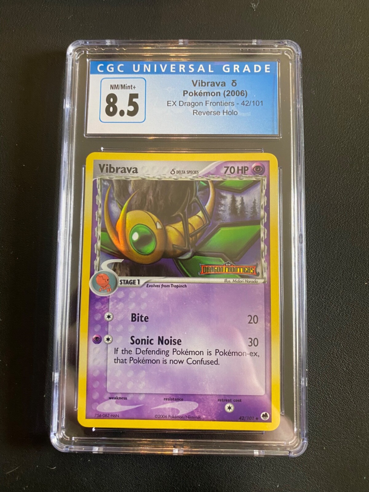POKEMON TCG VIBRAVA REVERSE HOLO 42/101 EX DRAGON FRONTIER CGC GRADED 8.5!!