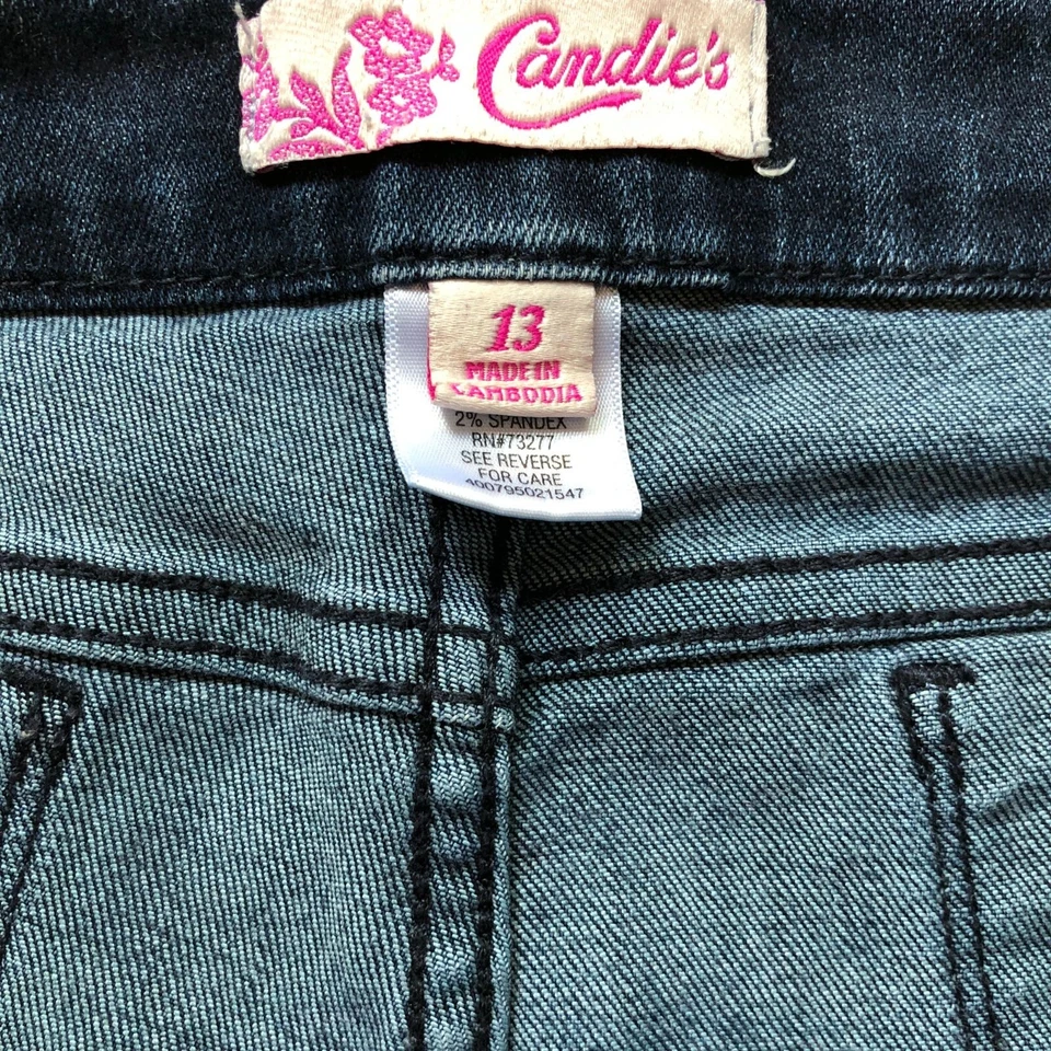 Pantalones Cortos Jean Candie's Juniors 13 Mujer Daisy Dukes Bling Envejecido Lavado Medio Foto 3 de 4
