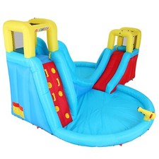 Giant Kids Inflatable Water Double Slides Bounce House Splash Pool w/520W Blower