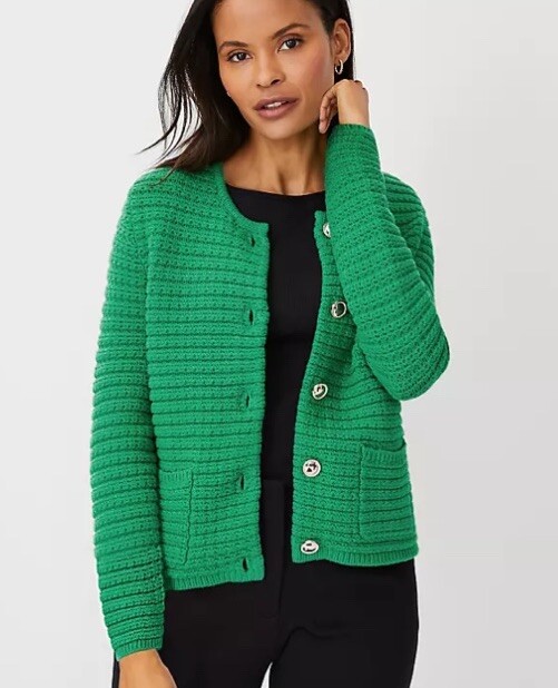 Ann Taylor Cardigan Green Geo Stitch Sweater Jacket Gold Ann Taylor Cardigan Green Geo Stitch Sweater Jacket Gold