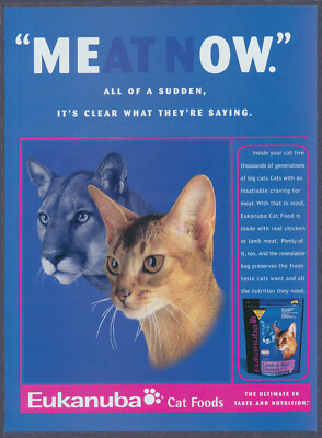 Cat Lion Eukanuba Food with Meat Vintage Magazine Print Ad 2000