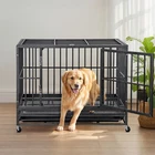 37 Inch Heavy Duty Dog Crate Cage Strong Metal XL Large Kennel Three Doors Black