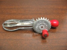 Vintage Miniature Metal Egg Beater Childrens Toy Red Wood Handles 60s 70s