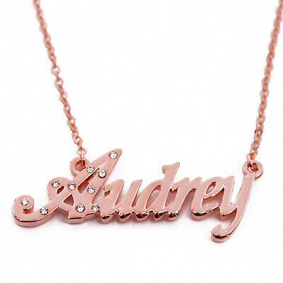 18ct Rose Gold PlatedFashion Designer AUBREY Name Necklace Stainless Steel