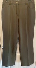 Escada Virgin Wool Straight Leg Olive Green Pants sz 38 Flat Front Stretch Soft