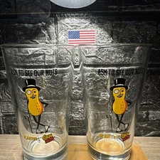 2 Rare Planters Corn Nuts Ask To See Out Nuts Glass Cop Mr. Peanut Brand New.