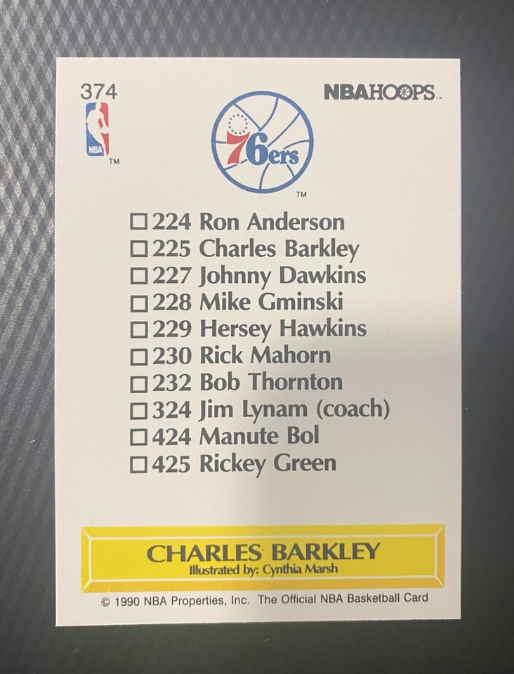 1990 CHARLES BARKLEY NBA Hoops ART Checklist 374 Philadelphia 76ers