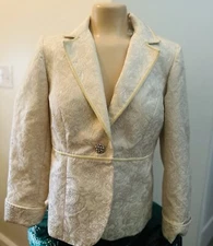 New Field Manor Cream Jacquard GOLD shimmer suit jacket light top blazer SIZE S
