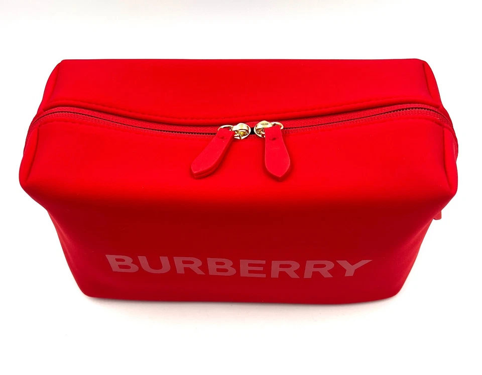 New! Burberry Logo Clutch Toiletry Bag Cosmetic Pouch Travel Case ~ Red - Image 2 of 4