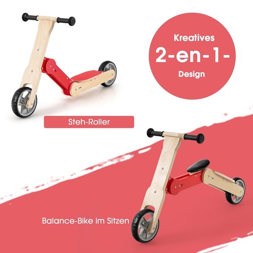 2in1 Kinderroller Laufrad Kleinkinderroller Holz Scooter mit Abnehmbar Sitz - Bild 2 von 8