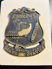 VINTAGE US NAVY BRASS PLAQUE - USS Canopus ( AS-34 )