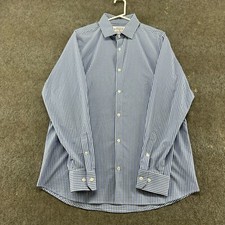 Mizzen Main Shirt Mens XL Blue White Button Up Trim Fit Plaid Gingham Stretch