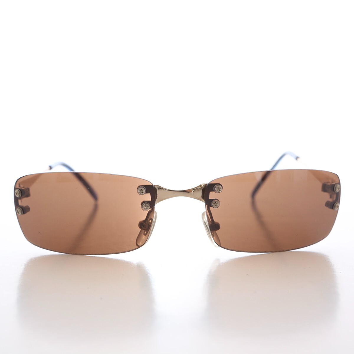 Retro Gold Frame Rectangular Sunglasses Slim Rimless Unisex 90s Trendy Men main image 4