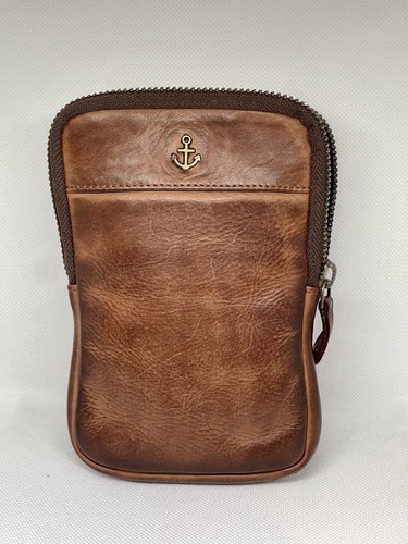 NWT HARBOUR 2ND Distressed Genuine Leather Cell Phone Crossbody Bag Cognac - Picture 3 of 7